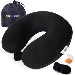 image:imageSAIREIDER Travel Pillow 100 Memory Foam Airplanes Neck Pillows Prevent The Heads from Falling Forward Travel Neck Pillows with Sleep Mask and Earplugs Navy BlueBlacktravel Kit