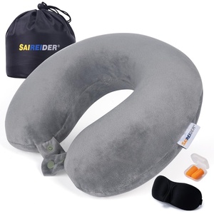 image:imageSAIREIDER Travel Pillow 100 Memory Foam Airplanes Neck Pillows Prevent The Heads from Falling Forward Travel Neck Pillows with Sleep Mask and Earplugs Navy BlueGreytravel Kit